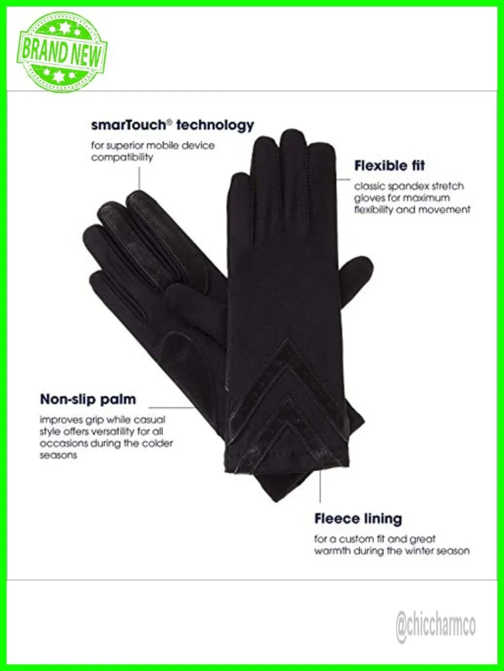 Spandex Touchscreen Cold Weather Gloves Fleece Lining Chevron